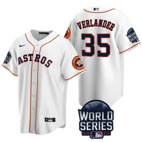 Men Houston Astros 35 Justin Verlander 2021 White World Series Cool Base Stitched Baseball Jersey Men Houston Astros 35 Justin Verlander 2021 White World Series Cool Base Stitched Baseball Jersey