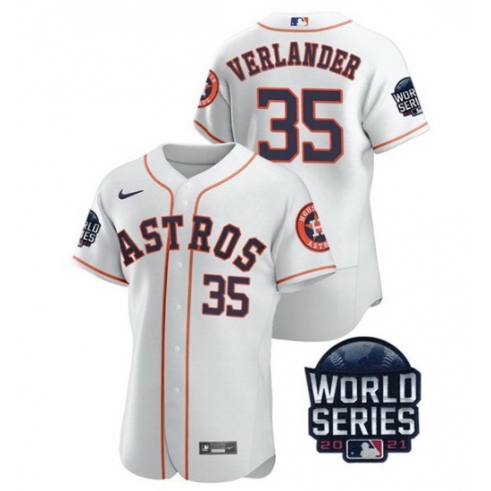 Men Houston Astros 35 Justin Verlander 2021 White World Series Flex Base Stitched Baseball Jersey Men Houston Astros 35 Justin Verlander 2021 White World Series Flex Base Stitched Baseball Jersey