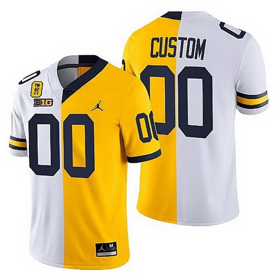 Michigan Wolverines Custom White Maize Tm 42 Patch Split Limited Edition Jersey Michigan Wolverines Custom White Maize Tm 42 Patch Split Limited Edition Jersey