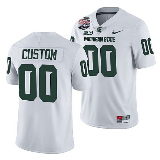 Michigan State Spartans Custom White 2021 Peach Bowl College Football Playoff Jersey Michigan State Spartans Custom White 2021 Peach Bowl College Football Playoff Jersey