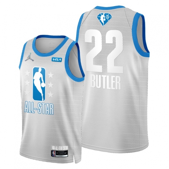 Men 2022 All Star Miami Heat jimmy butler grey blue 75th patch cleveland all star jersey Men 2022 All Star Miami Heat jimmy butler grey blue 75th patch cleveland all star jersey
