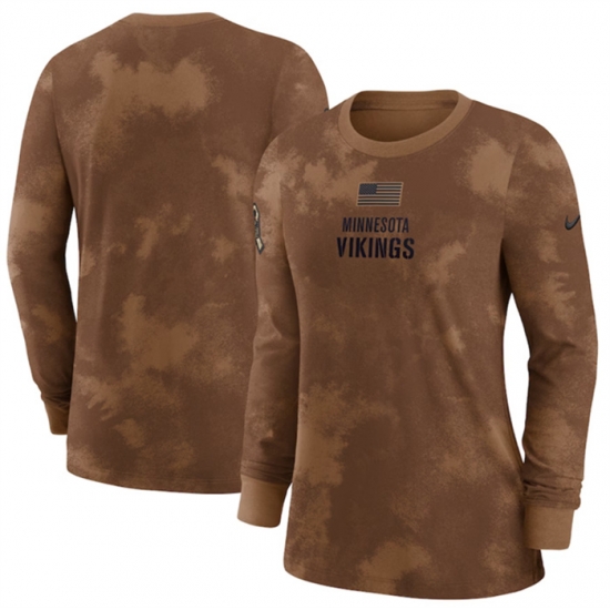 Women Minnesota Vikings Brown 2023 Salute To Service Long Sleeve T Shirt Run Small Women Minnesota Vikings Brown 2023 Salute To Service Long Sleeve T Shirt Run Small