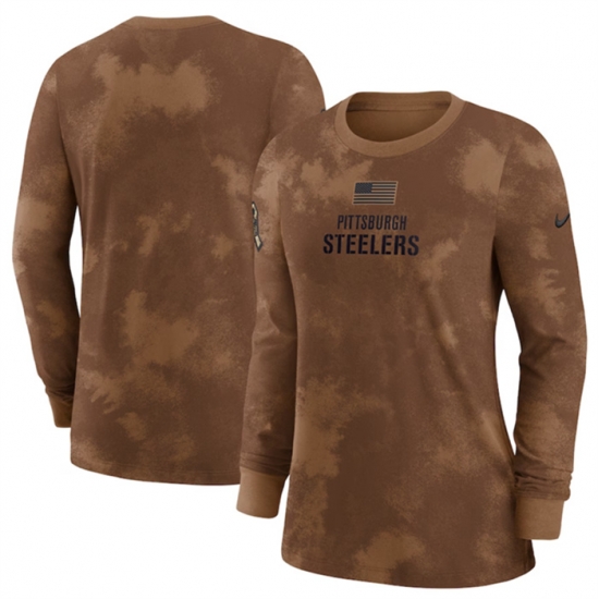 Women Pittsburgh Steelers Brown 2023 Salute To Service Long Sleeve T Shirt Run Small Women Pittsburgh Steelers Brown 2023 Salute To Service Long Sleeve T Shirt Run Small