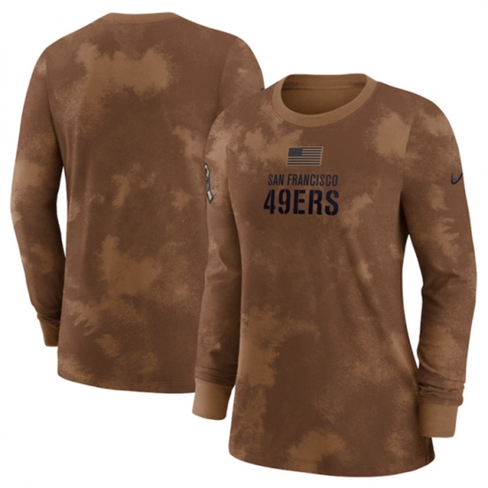 Women San Francisco 49ers Brown 2023 Salute To Service Long Sleeve T Shirt Run Small Women San Francisco 49ers Brown 2023 Salute To Service Long Sleeve T Shirt Run Small