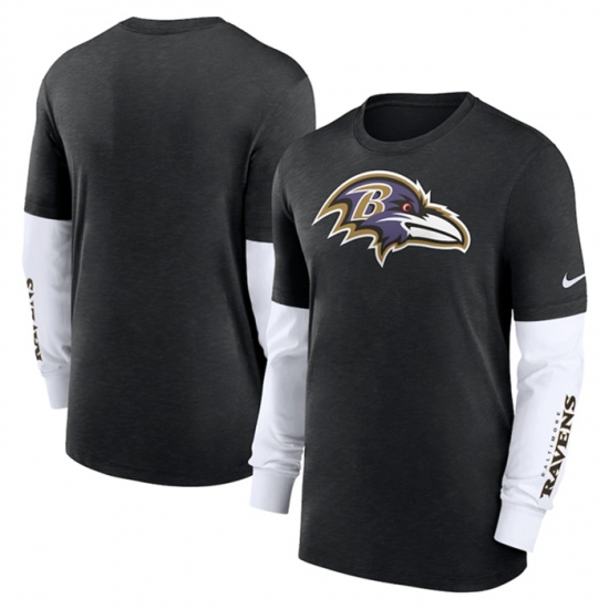 Men Baltimore Ravens Heather Black Slub Fashion Long Sleeve T Shirt Men Baltimore Ravens Heather Black Slub Fashion Long Sleeve T Shirt