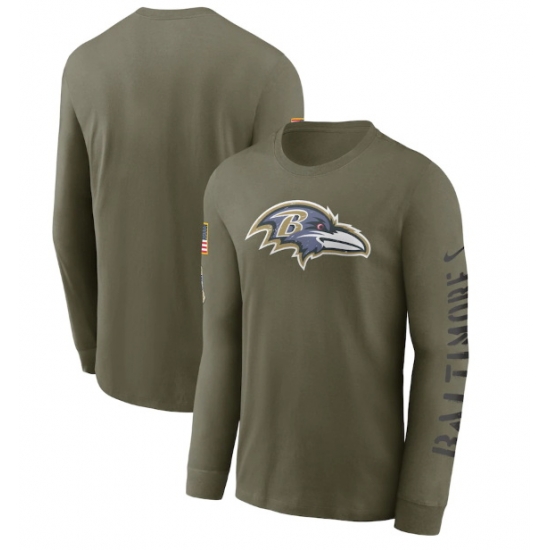 Men Baltimore Ravens Olive 2022 Salute To Service Long Sleeve T Shirt