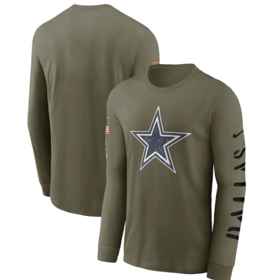 Men Dallas Cowboys Olive 2022 Salute To Service Long Sleeve T Shirt Men Dallas Cowboys Olive 2022 Salute To Service Long Sleeve T Shirt