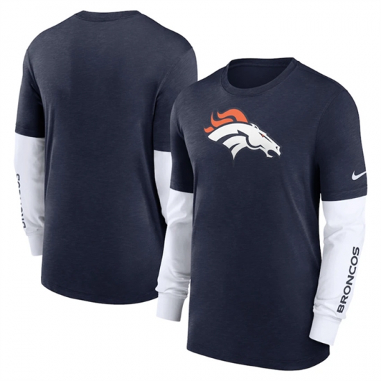Men Denver Broncos Heather Navy Slub Fashion Long Sleeve T Shirt Men Denver Broncos Heather Navy Slub Fashion Long Sleeve T Shirt