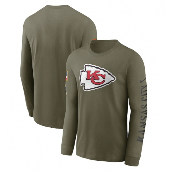 Men Kansas City Chiefs Olive 2022 Salute To Service Long Sleeve T Shirt Men Kansas City Chiefs Olive 2022 Salute To Service Long Sleeve T Shirt
