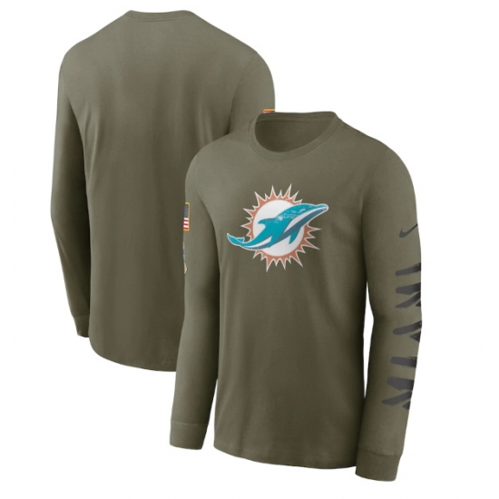 Men Miami Dolphins Olive 2022 Salute To Service Long Sleeve T Shirt Men Miami Dolphins Olive 2022 Salute To Service Long Sleeve T Shirt