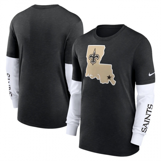 Men New Orleans Saints Heather Black Slub Fashion Long Sleeve T Shirt Men New Orleans Saints Heather Black Slub Fashion Long Sleeve T Shirt