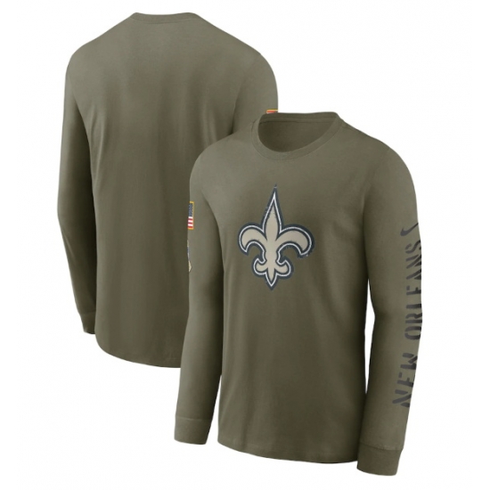 Men New Orleans Saints Olive 2022 Salute To Service Long Sleeve T Shirt Men New Orleans Saints Olive 2022 Salute To Service Long Sleeve T Shirt