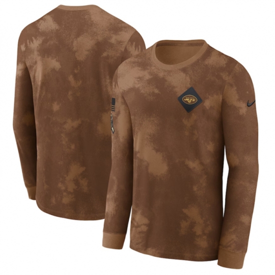 Men New York Jets Brown 2023 Salute To Service Long Sleeve T Shirt Men New York Jets Brown 2023 Salute To Service Long Sleeve T Shirt