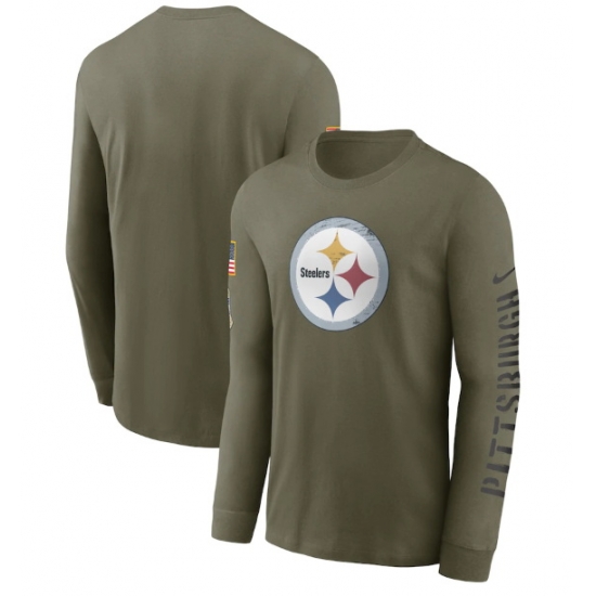 Men Pittsburgh Steelers Olive 2022 Salute To Service Long Sleeve T Shirt Men Pittsburgh Steelers Olive 2022 Salute To Service Long Sleeve T Shirt