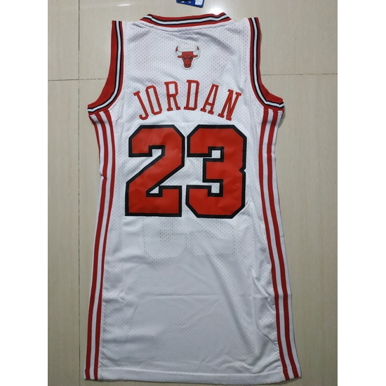 Women Chicago Bulls 23 Michael Jordan Dress Stitched Jersey White II Women Chicago Bulls 23 Michael Jordan Dress Stitched Jersey White II