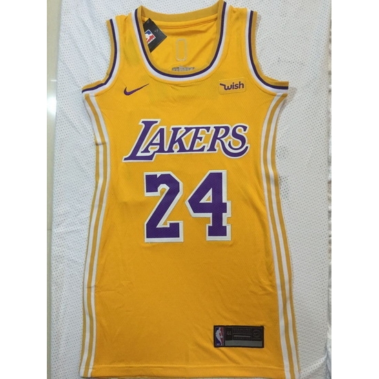 Women Nike Los Angeles Lakers 24 Kobe Bryant Dress Stitched Jersey Yellow Women Nike Los Angeles Lakers 24 Kobe Bryant Dress Stitched Jersey Yellow