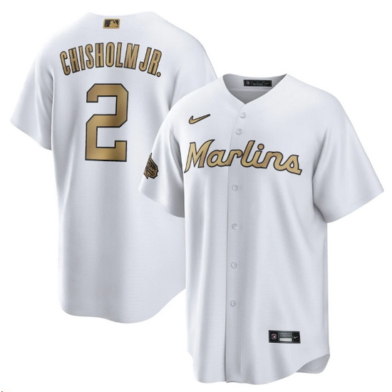 Men Miami Marlins 2 Jazz Chisholm Jr 2022 All Star White Cool Base Stitched Baseball Jersey Men Miami Marlins 2 Jazz Chisholm Jr 2022 All Star White Cool Base Stitched Baseball Jersey