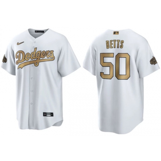 Men's Los Angeles Dodgers #50 Mookie Betts White 2022 All-Star Cool Base Stitched Baseball Jersey Men's Los Angeles Dodgers #50 Mookie Betts White 2022 All-Star Cool Base Stitched Baseball Jersey