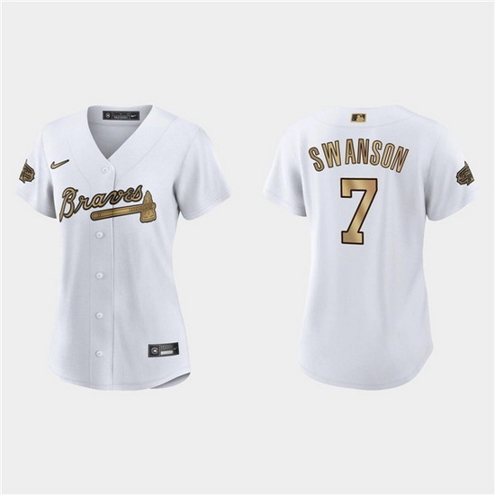 Women Atlanta Braves 7 Dansby Swanson 2022 All Star White Stitched Baseball Jersey Women Atlanta Braves 7 Dansby Swanson 2022 All Star White Stitched Baseball Jersey