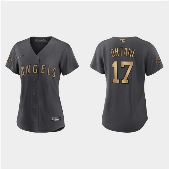 Women Los Angeles Angels 17 Shohei Ohtani 2022 All Star Charcoal Stitched Baseball Jersey Women Los Angeles Angels 17 Shohei Ohtani 2022 All Star Charcoal Stitched Baseball Jersey