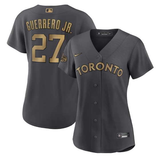 Women Toronto Blue Jays 27 Vladimir Guerrero Jr 2022 All Star Charcoal Stitched Baseball Jersey Women Toronto Blue Jays 27 Vladimir Guerrero Jr 2022 All Star Charcoal Stitched Baseball Jersey