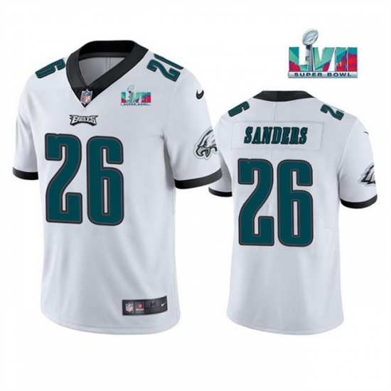 Men Women Youth Toddler Philadelphia Eagles 26 Miles Sanders White Super Bowl LVII Patch Vapor Untouchable Limited Stitched Jersey