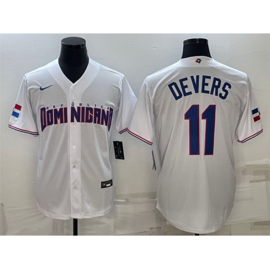 Men Dominican Republic Baseball 11 Rafael Devers 2023 White World Baseball Classic Replica Stitched Jersey Men Dominican Republic Baseball 11 Rafael Devers 2023 White World Baseball Classic Replica Stitched Jersey