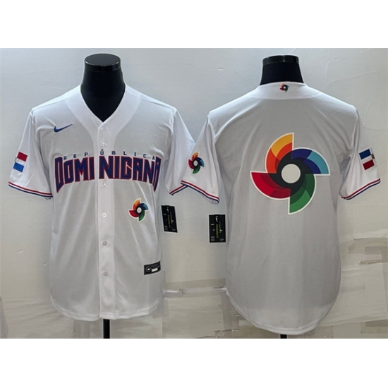 Men Dominican Republic Baseball 2023 White World Baseball Big Logo With Patch Classic Replica Stitched Jersey Men Dominican Republic Baseball 2023 White World Baseball Big Logo With Patch Classic Replica Stitched Jersey