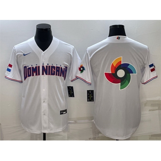 Men Dominican Republic Baseball 2023 White World Baseball Big Logo With Patch Classic Replica Stitched Jerseys Men Dominican Republic Baseball 2023 White World Baseball Big Logo With Patch Classic Replica Stitched Jerseys