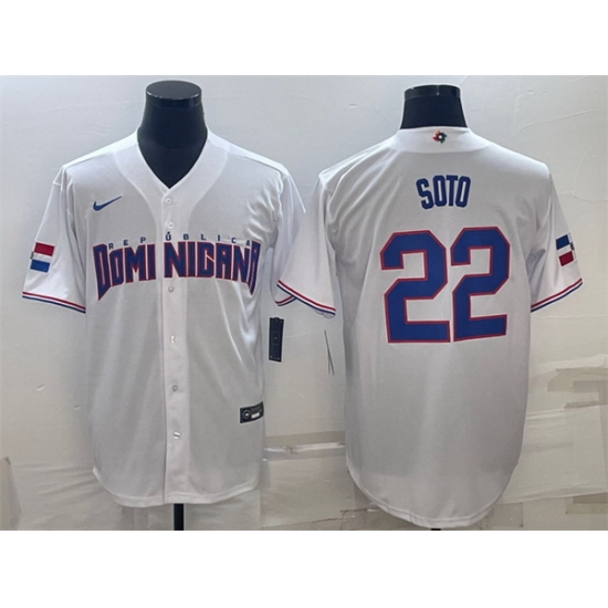 Men Dominican Republic Baseball 22 Juan Soto 2023 White World Baseball Classic Stitched Jersey Men Dominican Republic Baseball 22 Juan Soto 2023 White World Baseball Classic Stitched Jersey