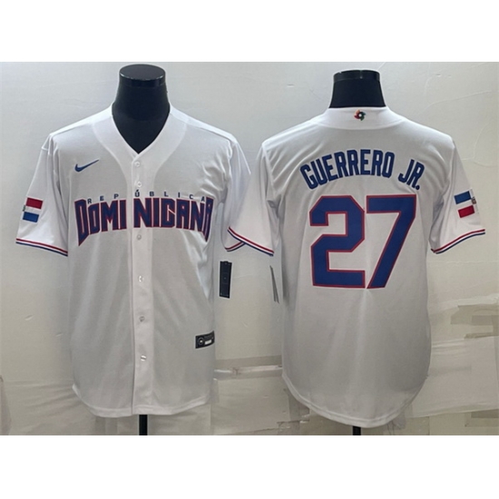 Men Dominican Republic Baseball 27 Vladimir Guerrero Jr 2023 White World Baseball Classic Stitched Jersey Men Dominican Republic Baseball 27 Vladimir Guerrero Jr 2023 White World Baseball Classic Stitched Jersey