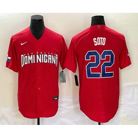 Men's Dominican Republic Baseball #22 Juan Soto 2023 Red World Classic Stitched Jersey Men's Dominican Republic Baseball #22 Juan Soto 2023 Red World Classic Stitched Jersey
