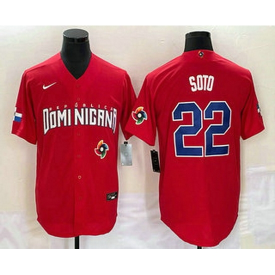 Men's Dominican Republic Baseball #22 Juan Soto 2023 Red World Classic Stitched Jerseys Men's Dominican Republic Baseball #22 Juan Soto 2023 Red World Classic Stitched Jerseys