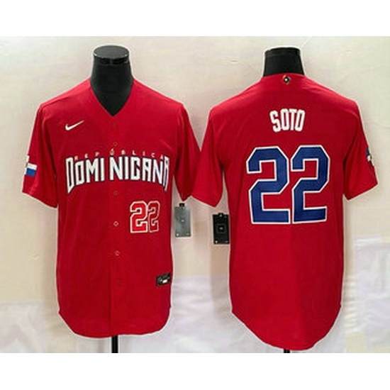 Mens Dominican Republic Baseball #22 Juan Soto Number 2023 Red World Classic Stitched Jersey Mens Dominican Republic Baseball #22 Juan Soto Number 2023 Red World Classic Stitched Jersey