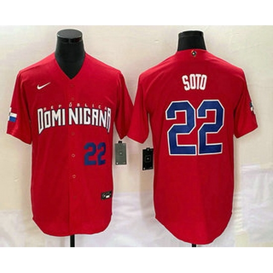 Men's Dominican Republic Baseball #22 Juan Soto Number 2023 Red World Classic Stitched Jerseys Men's Dominican Republic Baseball #22 Juan Soto Number 2023 Red World Classic Stitched Jerseys