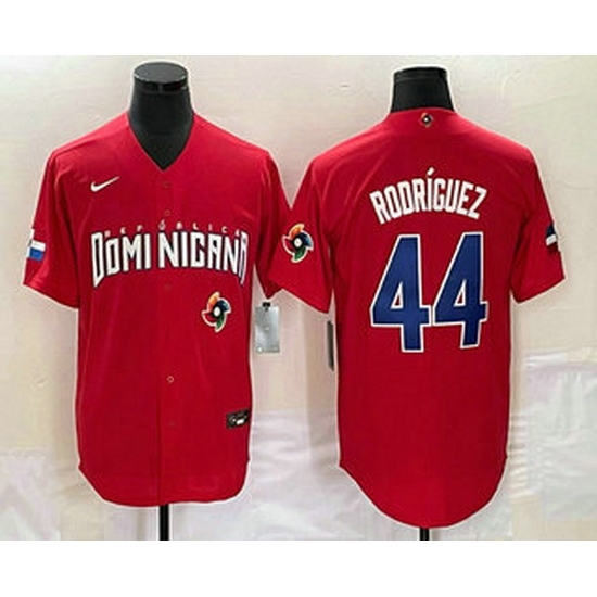 Men's Dominican Republic Baseball #44 Julio Rodriguez 2023 Red World Classic Stitched Jerseys Men's Dominican Republic Baseball #44 Julio Rodriguez 2023 Red World Classic Stitched Jerseys
