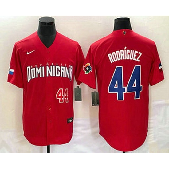 Men's Dominican Republic Baseball #44 Julio Rodriguez Number 2023 Red World Classic Stitched Jersey1 Men's Dominican Republic Baseball #44 Julio Rodriguez Number 2023 Red World Classic Stitched Jersey1