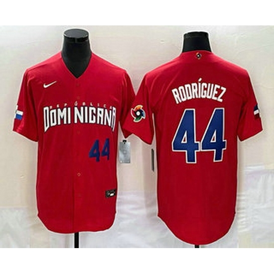 Men's Dominican Republic Baseball #44 Julio Rodriguez Number 2023 Red World Classic Stitched Jersey Men's Dominican Republic Baseball #44 Julio Rodriguez Number 2023 Red World Classic Stitched Jersey