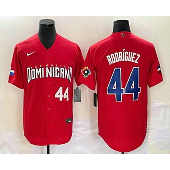 Men's Dominican Republic Baseball #44 Julio Rodriguez Number 2023 Red World Classic Stitched Jerseys Men's Dominican Republic Baseball #44 Julio Rodriguez Number 2023 Red World Classic Stitched Jerseys