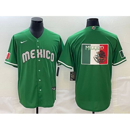 Men Mexico Baseball 2023 Green World Baseball Big Logo Classic Stitched JerseyS Men Mexico Baseball 2023 Green World Baseball Big Logo Classic Stitched JerseyS