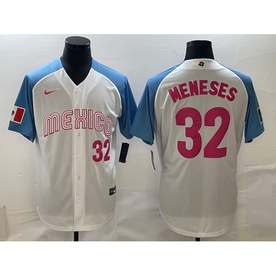 Men Mexico Baseball 32 Joey Meneses 2023 White Blue World Baseball Classic Stitched Jersey Men Mexico Baseball 32 Joey Meneses 2023 White Blue World Baseball Classic Stitched Jersey