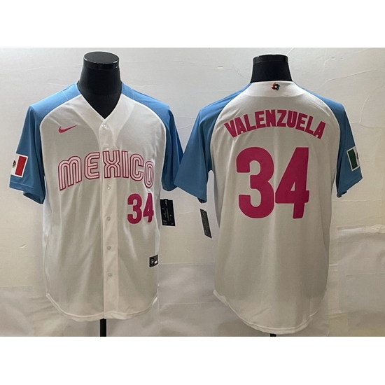 Men Mexico Baseball 34 Fernando Valenzuela 2023 White Blue World Baseball Classic Stitched Jersey Men Mexico Baseball 34 Fernando Valenzuela 2023 White Blue World Baseball Classic Stitched Jersey