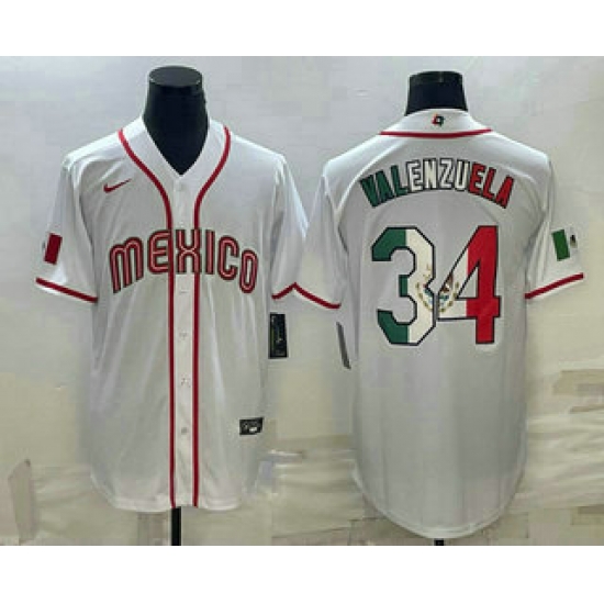 Men Mexico Baseball #34 Fernando Valenzuela 2023 White World Classic Stitched Jersey 4 Men Mexico Baseball #34 Fernando Valenzuela 2023 White World Classic Stitched Jersey 4
