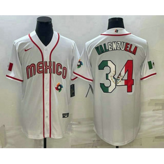 Men Mexico Baseball #34 Fernando Valenzuela 2023 White World Classic Stitched Jerseys Men Mexico Baseball #34 Fernando Valenzuela 2023 White World Classic Stitched Jerseys
