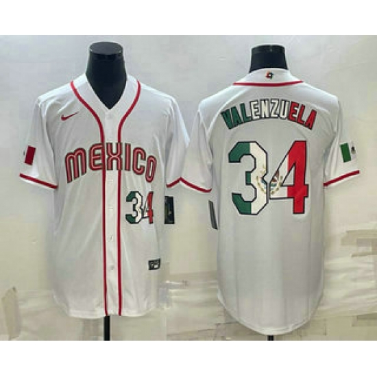 Men Mexico Baseball #34 Fernando Valenzuela Number 2023 White World Classic Stitched Jersey Men Mexico Baseball #34 Fernando Valenzuela Number 2023 White World Classic Stitched Jersey