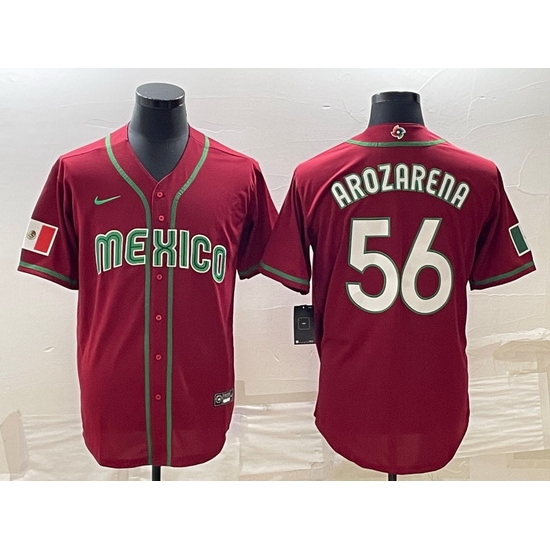 Men Mexico Baseball 56 Randy Arozarena 2023 Red World Baseball Classic Stitched JerseyS Men Mexico Baseball 56 Randy Arozarena 2023 Red World Baseball Classic Stitched JerseyS