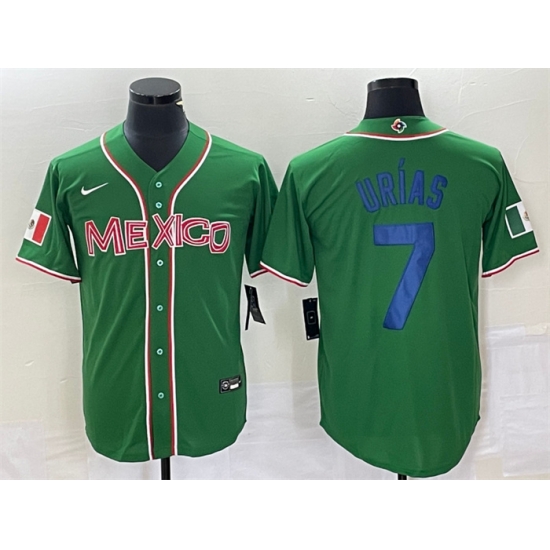 Men Mexico Baseball 7 Julio Urias 2023 Green World Baseball With Patch Classic Stitched Jersey 2 Men Mexico Baseball 7 Julio Urias 2023 Green World Baseball With Patch Classic Stitched Jersey 2