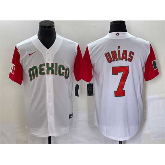 Men Mexico Baseball 7 Julio Urias 2023 White Red World Baseball With Patch Classic Stitched Jersey 1 Men Mexico Baseball 7 Julio Urias 2023 White Red World Baseball With Patch Classic Stitched Jersey 1