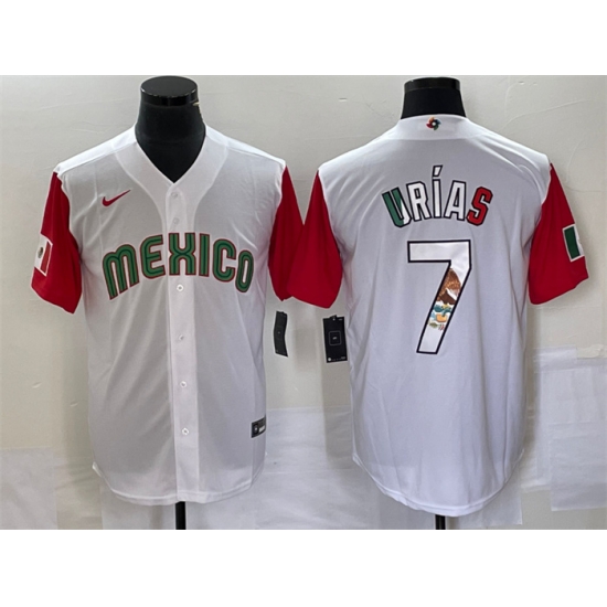 Men Mexico Baseball 7 Julio Urias 2023 White Red World Baseball With Patch Classic Stitched Jersey 2 Men Mexico Baseball 7 Julio Urias 2023 White Red World Baseball With Patch Classic Stitched Jersey 2