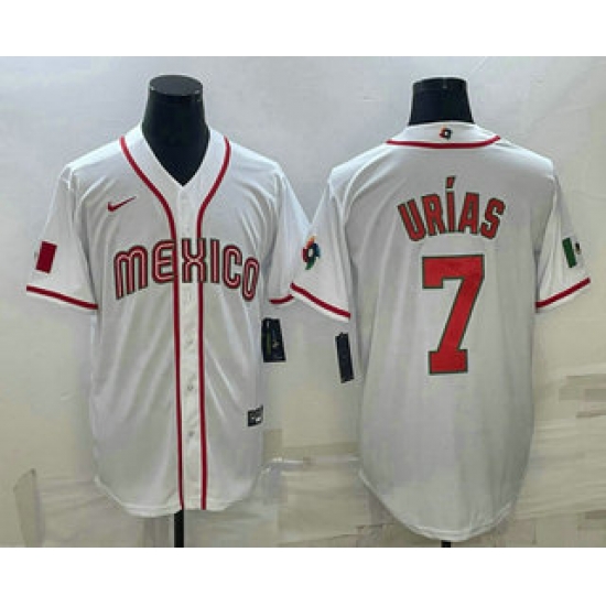 Men Mexico Baseball #7 Julio Urias 2023 White World Baseball Classic Stitched Jersey 5 Men Mexico Baseball #7 Julio Urias 2023 White World Baseball Classic Stitched Jersey 5